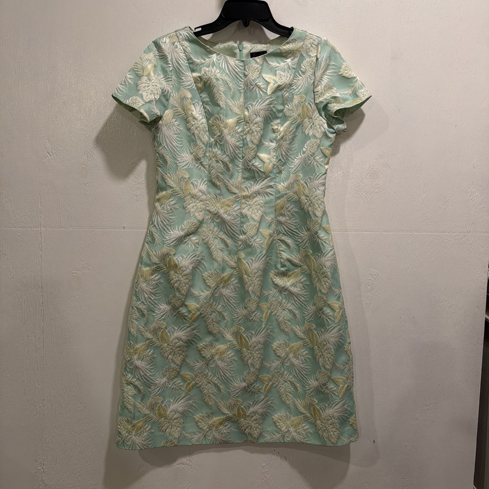 Bigio Collection Sz10 MIDI Sheath Dress  Mint Green Floral Brocade  EUC